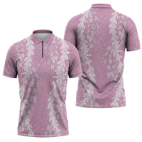 Puakenikeni and Maile Lei Zipper Polo Shirt Pink Double Strand Lei LT9 - Polynesian Pride