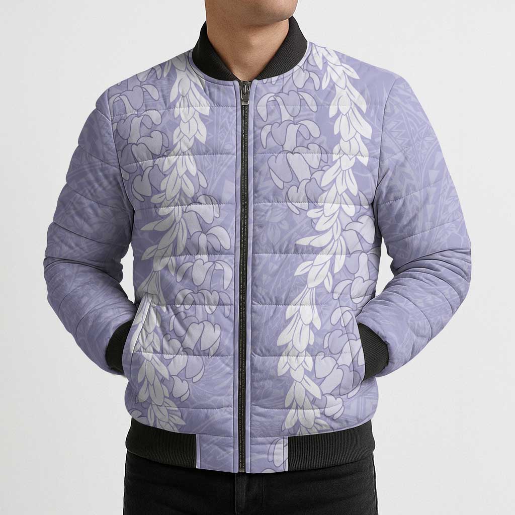 Puakenikeni and Maile Lei Bomber Puffer Jacket Purple Double Strand Lei - Polynesian Pride