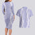 Puakenikeni and Maile Lei Couples Matching Long Sleeve Bodycon Dress and Hawaiian Shirt Purple Double Strand Lei