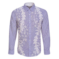 Puakenikeni and Maile Lei Family Matching Long Sleeve Bodycon Dress and Hawaiian Shirt Purple Double Strand Lei