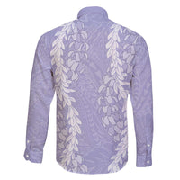 Puakenikeni and Maile Lei Family Matching Off The Shoulder Long Sleeve Dress and Hawaiian Shirt Purple Double Strand Lei