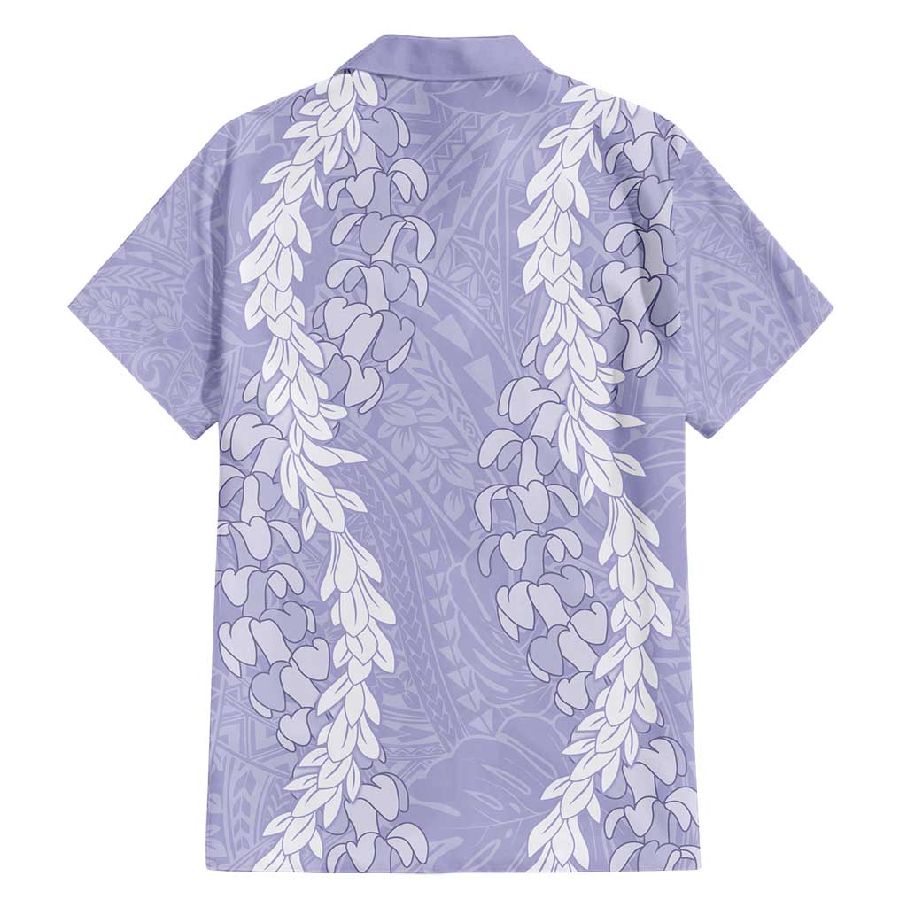 Puakenikeni and Maile Lei Family Matching Off Shoulder Short Dress and Hawaiian Shirt Purple Double Strand Lei