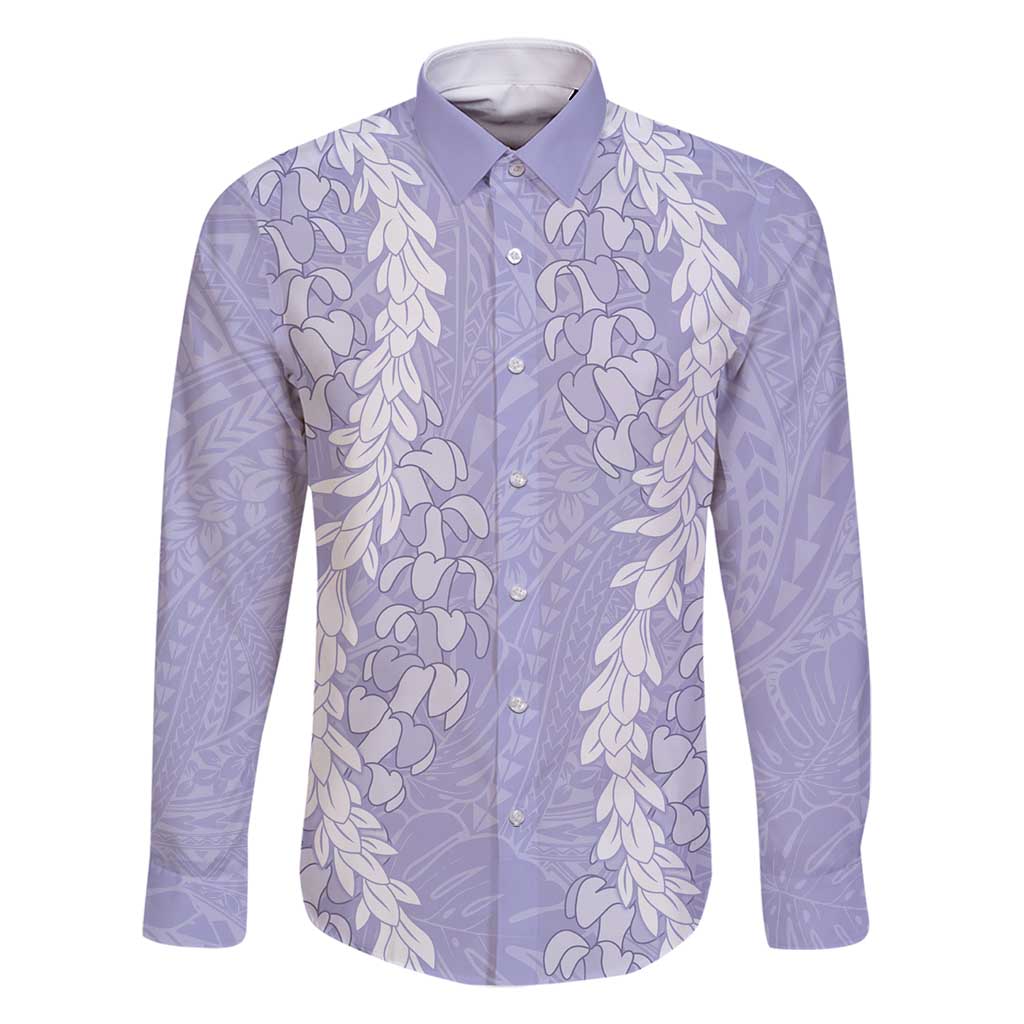 Puakenikeni and Maile Lei Family Matching Tank Maxi Dress and Hawaiian Shirt Purple Double Strand Lei