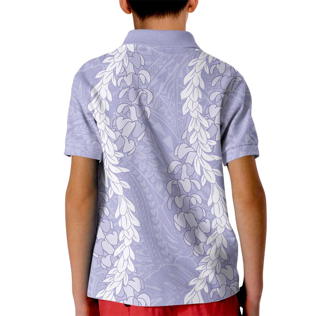 Puakenikeni and Maile Lei Kid Polo Shirt Purple Double Strand Lei