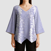 Puakenikeni and Maile Lei Kimono Sleeve Blouse Purple Double Strand Lei - Polynesian Pride