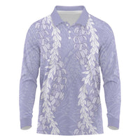 Puakenikeni and Maile Lei Long Sleeve Polo Shirt Purple Double Strand Lei
