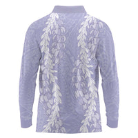 Puakenikeni and Maile Lei Long Sleeve Polo Shirt Purple Double Strand Lei