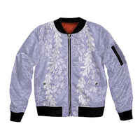 Puakenikeni and Maile Lei Sleeve Zip Bomber Jacket Purple Double Strand Lei LT9 Unisex Purple - Polynesian Pride