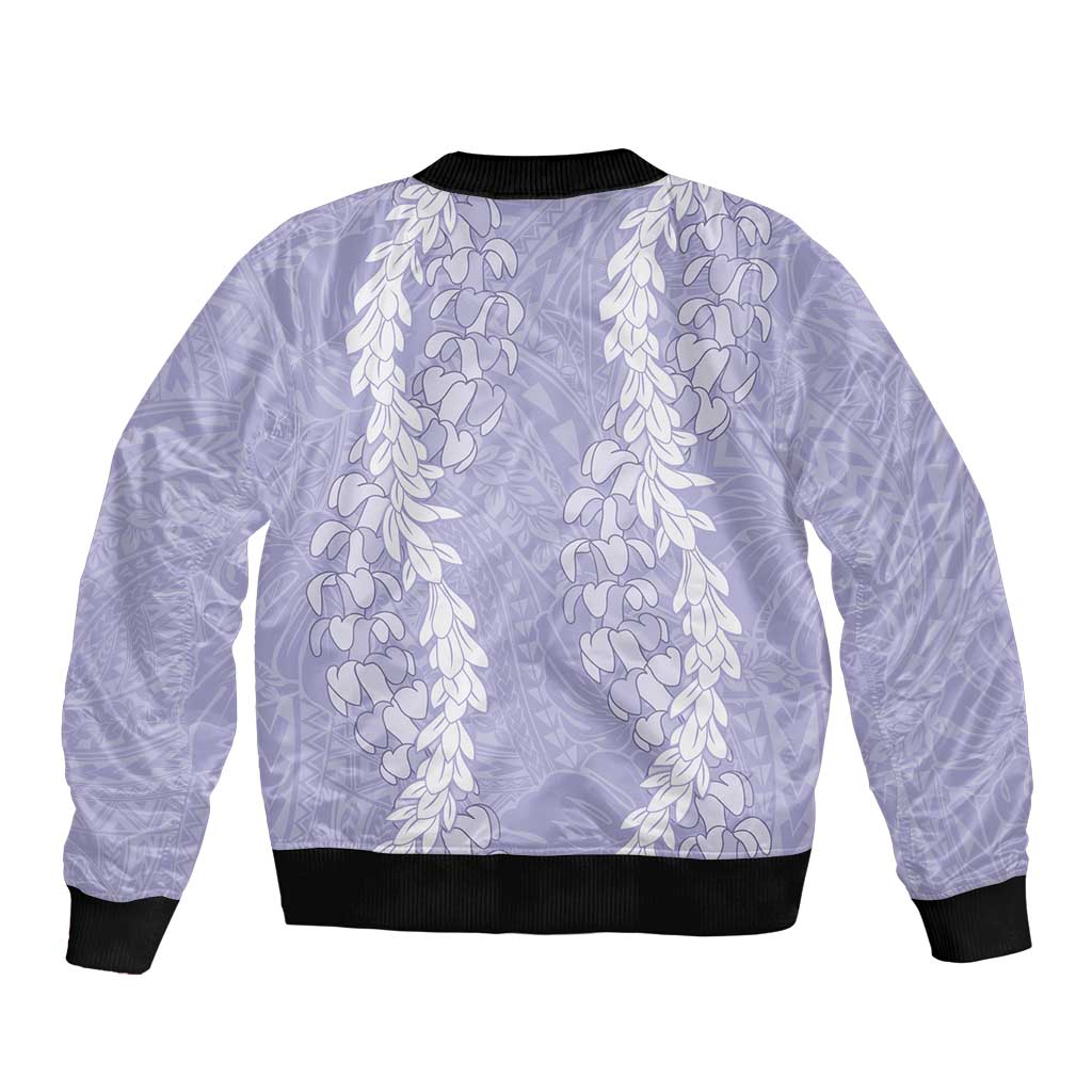 Puakenikeni and Maile Lei Sleeve Zip Bomber Jacket Purple Double Strand Lei LT9 - Polynesian Pride