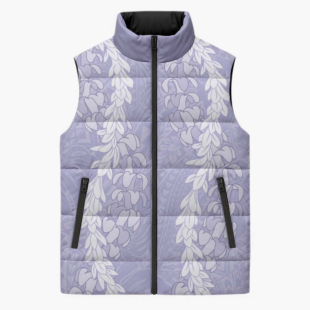 Puakenikeni and Maile Lei Sleeveless Puffer Jacket Purple Double Strand Lei LT9 Unisex Purple - Polynesian Pride