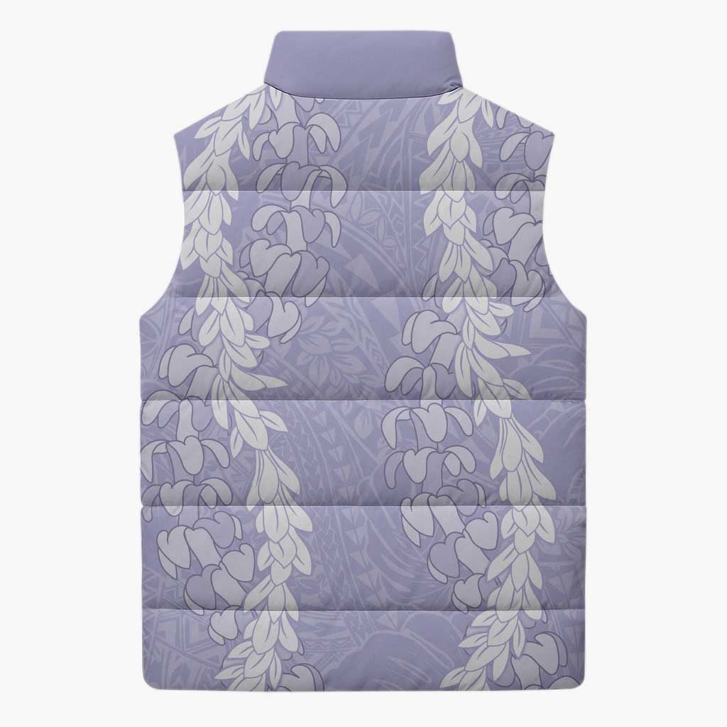 Puakenikeni and Maile Lei Sleeveless Puffer Jacket Purple Double Strand Lei - Polynesian Pride