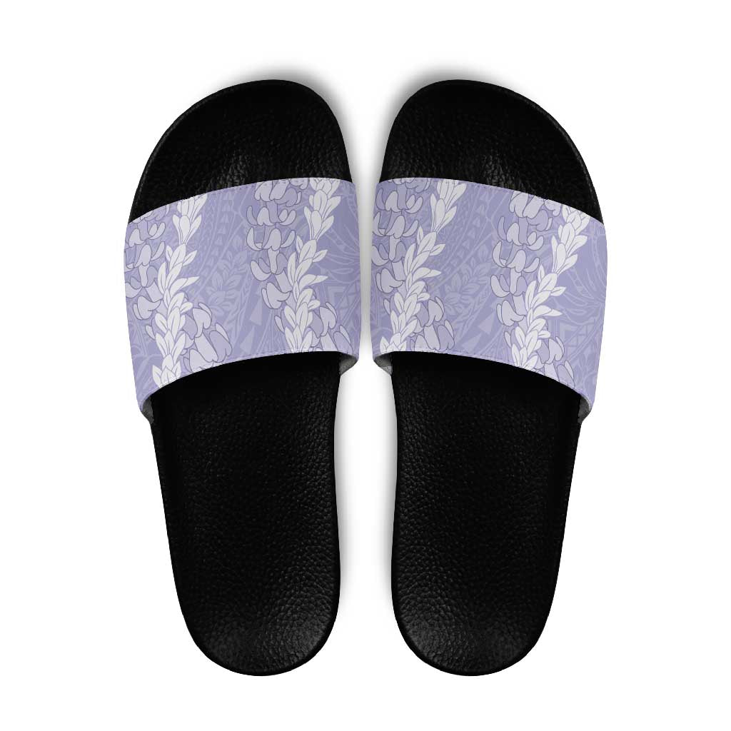 Puakenikeni and Maile Lei Slide Sandals Purple Double Strand Lei - Polynesian Pride