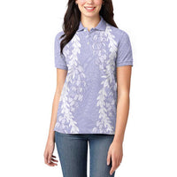 Puakenikeni and Maile Lei Women Polo Shirt Purple Double Strand Lei