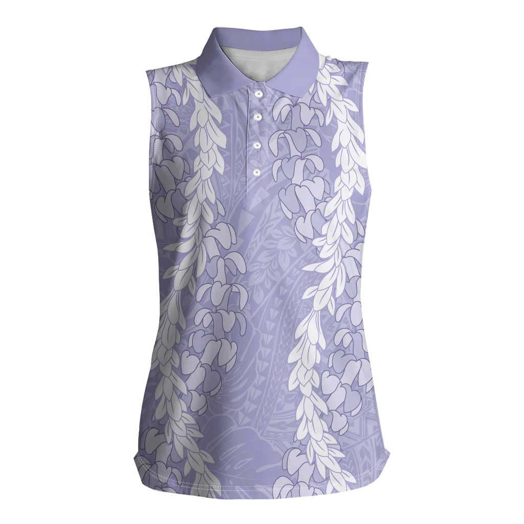 Puakenikeni and Maile Lei Women Sleeveless Polo Shirt Purple Double Strand Lei