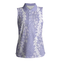 Puakenikeni and Maile Lei Women Sleeveless Polo Shirt Purple Double Strand Lei