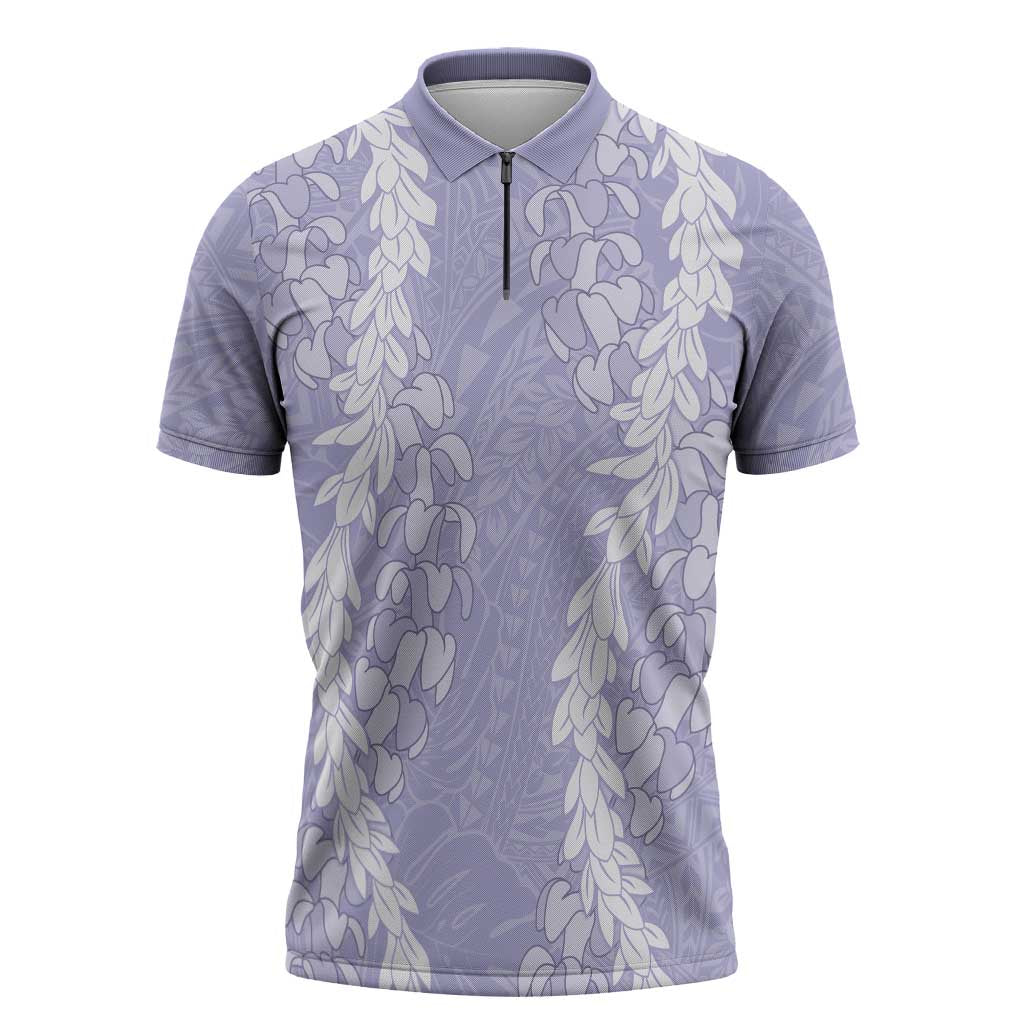 Puakenikeni and Maile Lei Zipper Polo Shirt Purple Double Strand Lei - Polynesian Pride
