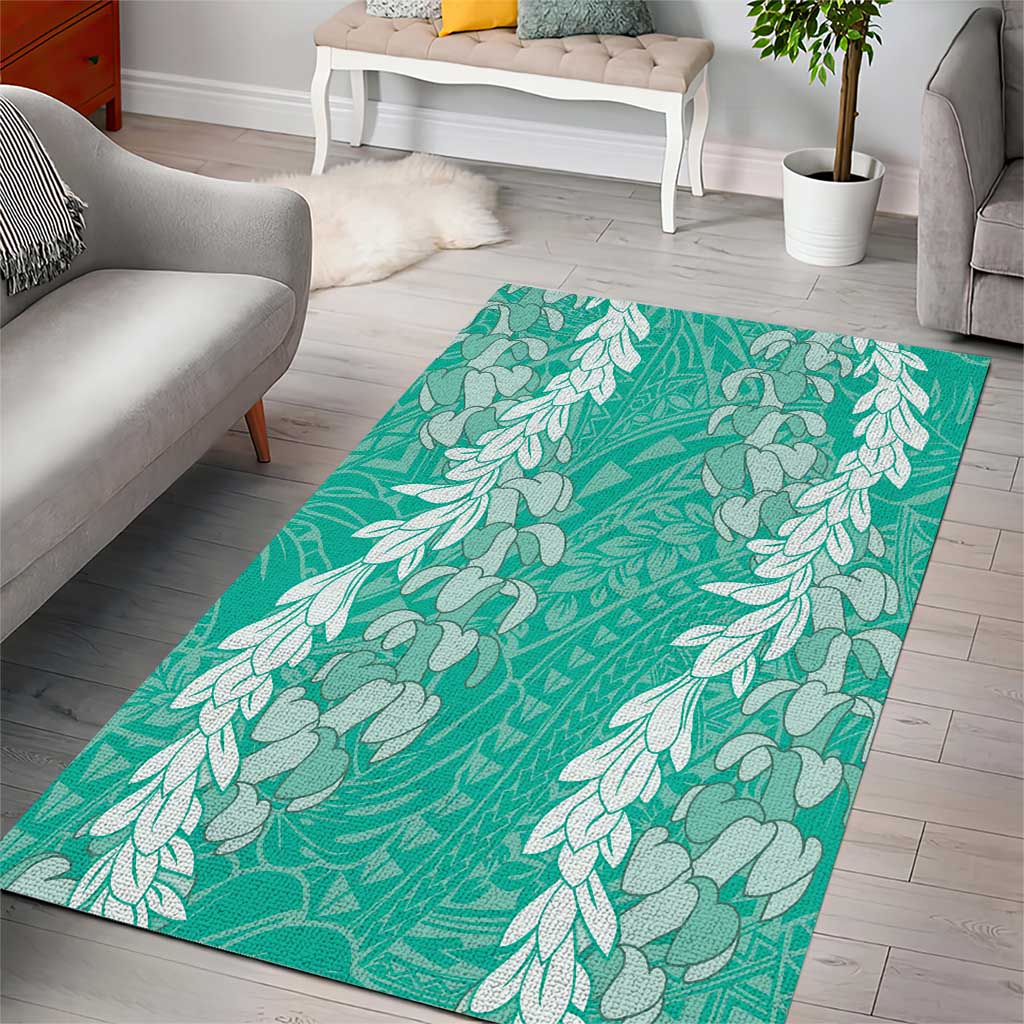 Puakenikeni and Maile Lei Area Rug Sage Green Double Strand Lei
