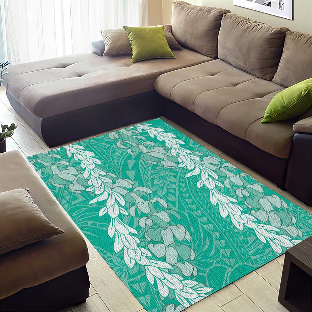 Puakenikeni and Maile Lei Area Rug Sage Green Double Strand Lei