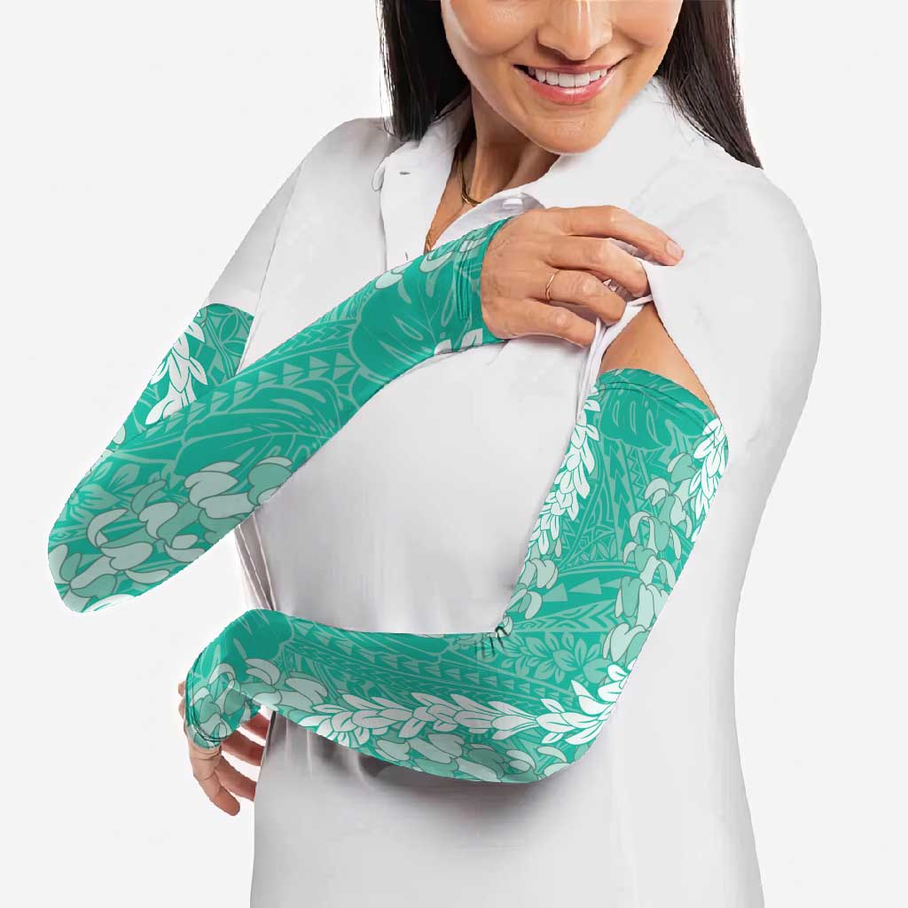 Puakenikeni and Maile Lei Arm Sleeves Sage Green Double Strand Lei - Polynesian Pride