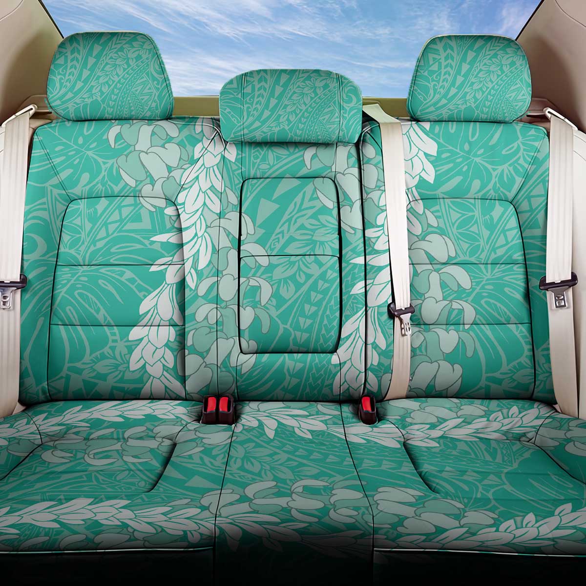 Puakenikeni and Maile Lei Back Car Seat Cover Sage Green Double Strand Lei