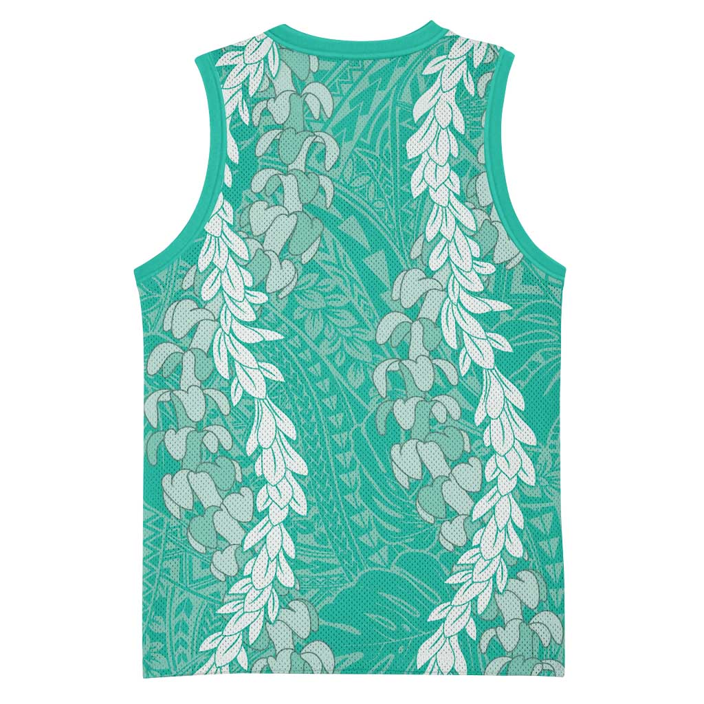 Puakenikeni and Maile Lei Basketball Jersey Sage Green Double Strand Lei - Polynesian Pride