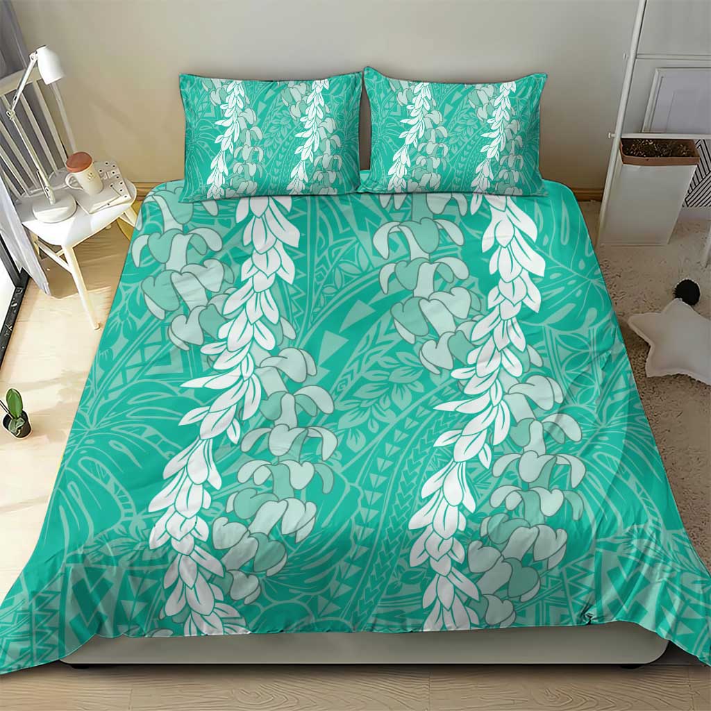 Puakenikeni and Maile Lei Bedding Set Sage Green Double Strand Lei