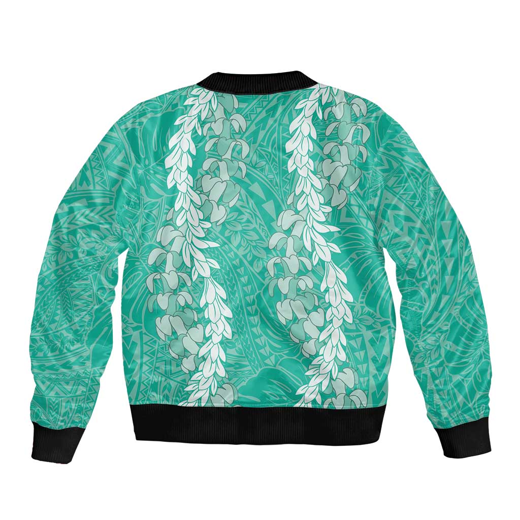 Puakenikeni and Maile Lei Bomber Jacket Sage Green Double Strand Lei LT9 - Polynesian Pride