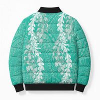 Puakenikeni and Maile Lei Bomber Puffer Jacket Sage Green Double Strand Lei - Polynesian Pride