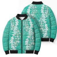 Puakenikeni and Maile Lei Bomber Puffer Jacket Sage Green Double Strand Lei - Polynesian Pride
