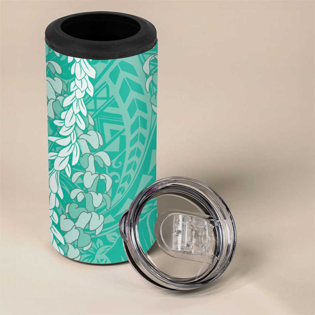 Puakenikeni and Maile Lei 4 in 1 Can Cooler Tumbler Sage Green Double Strand Lei