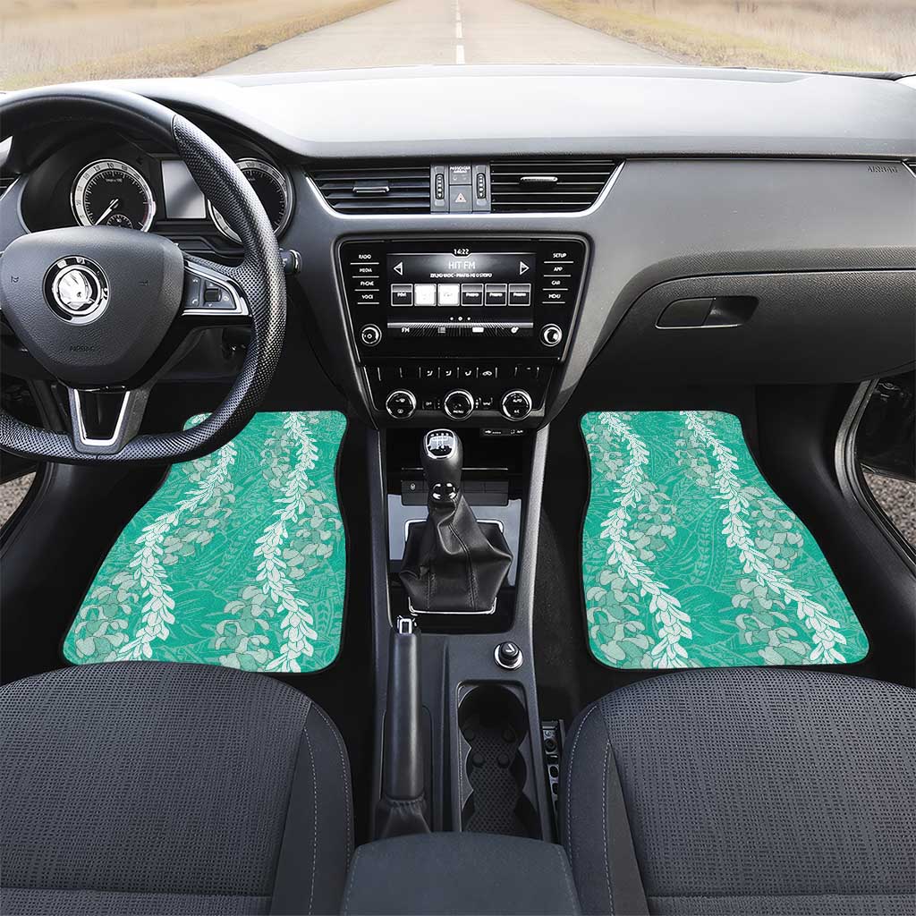 Puakenikeni and Maile Lei Car Mats Sage Green Double Strand Lei LT9 Set 2pcs - Front Sage Green - Polynesian Pride