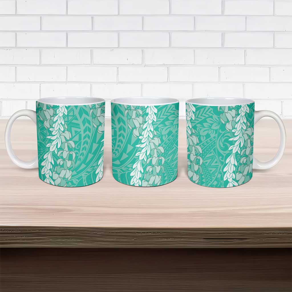 Puakenikeni and Maile Lei Ceramic Mug Sage Green Double Strand Lei - Polynesian Pride