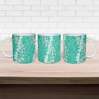 Puakenikeni and Maile Lei Ceramic Mug Sage Green Double Strand Lei - Polynesian Pride