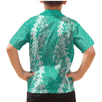 Puakenikeni and Maile Lei Family Matching Mermaid Dress and Hawaiian Shirt Sage Green Double Strand Lei