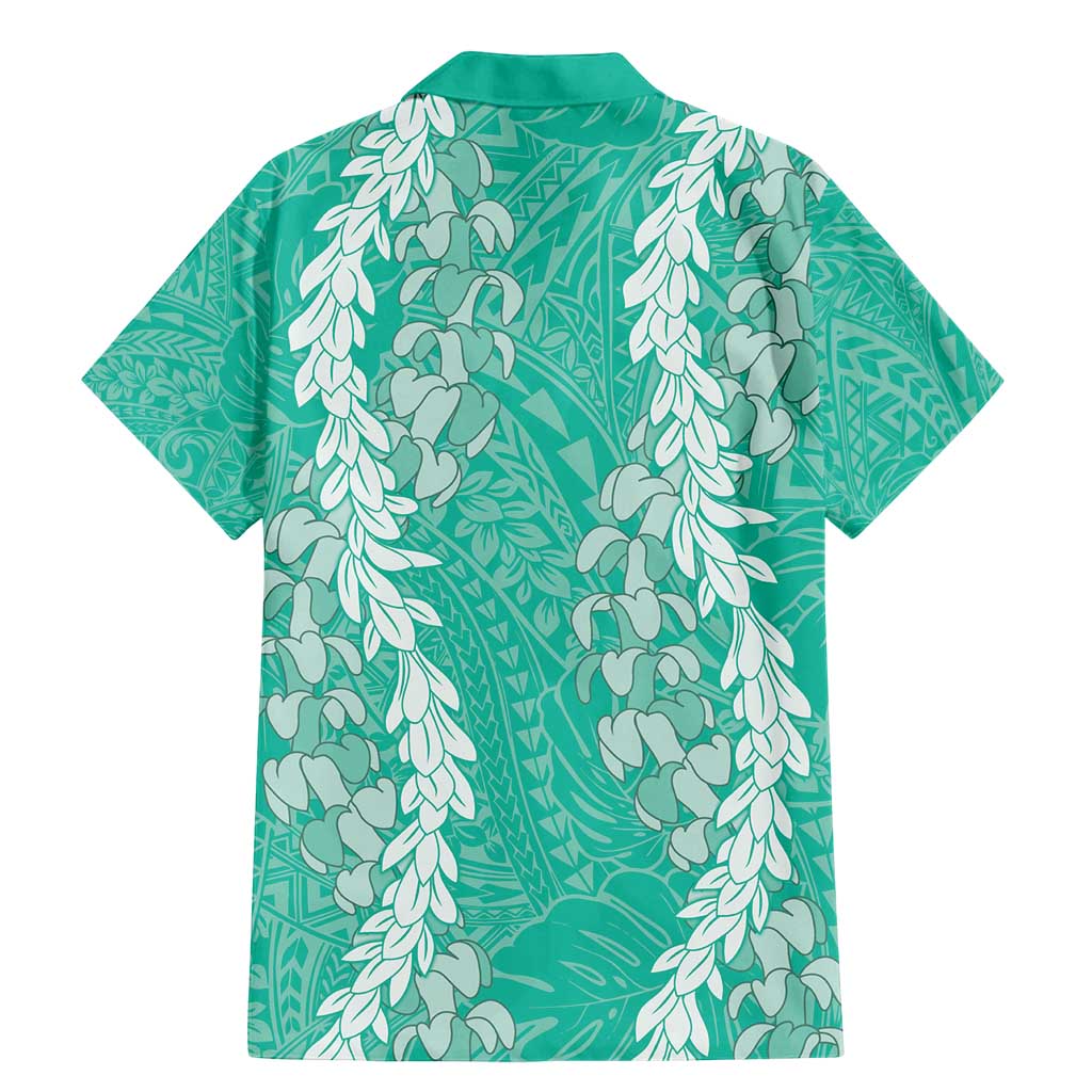 Puakenikeni and Maile Lei Family Matching Mermaid Dress and Hawaiian Shirt Sage Green Double Strand Lei