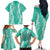Puakenikeni and Maile Lei Family Matching Off The Shoulder Long Sleeve Dress and Hawaiian Shirt Sage Green Double Strand Lei