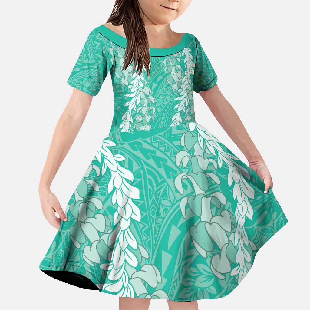 Puakenikeni and Maile Lei Family Matching Short Sleeve Bodycon Dress and Hawaiian Shirt Sage Green Double Strand Lei