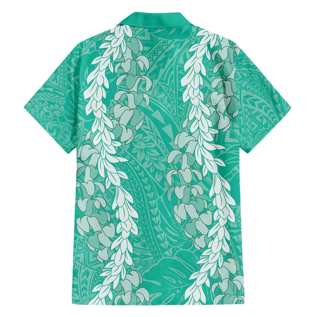 Puakenikeni and Maile Lei Family Matching Summer Maxi Dress and Hawaiian Shirt Sage Green Double Strand Lei
