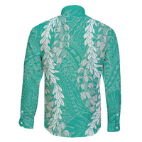 Puakenikeni and Maile Lei Family Matching Tank Maxi Dress and Hawaiian Shirt Sage Green Double Strand Lei