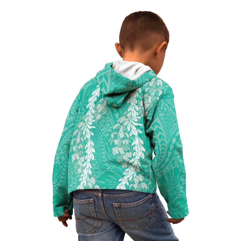 Puakenikeni and Maile Lei Kid Hoodie Sage Green Double Strand Lei