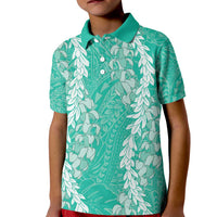 Puakenikeni and Maile Lei Kid Polo Shirt Sage Green Double Strand Lei
