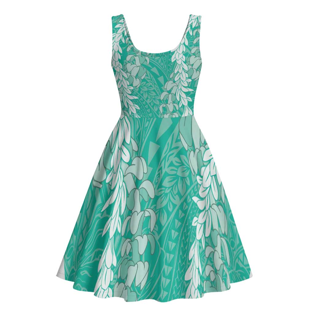 Puakenikeni and Maile Lei Midi Dress Sage Green Double Strand Lei - Polynesian Pride