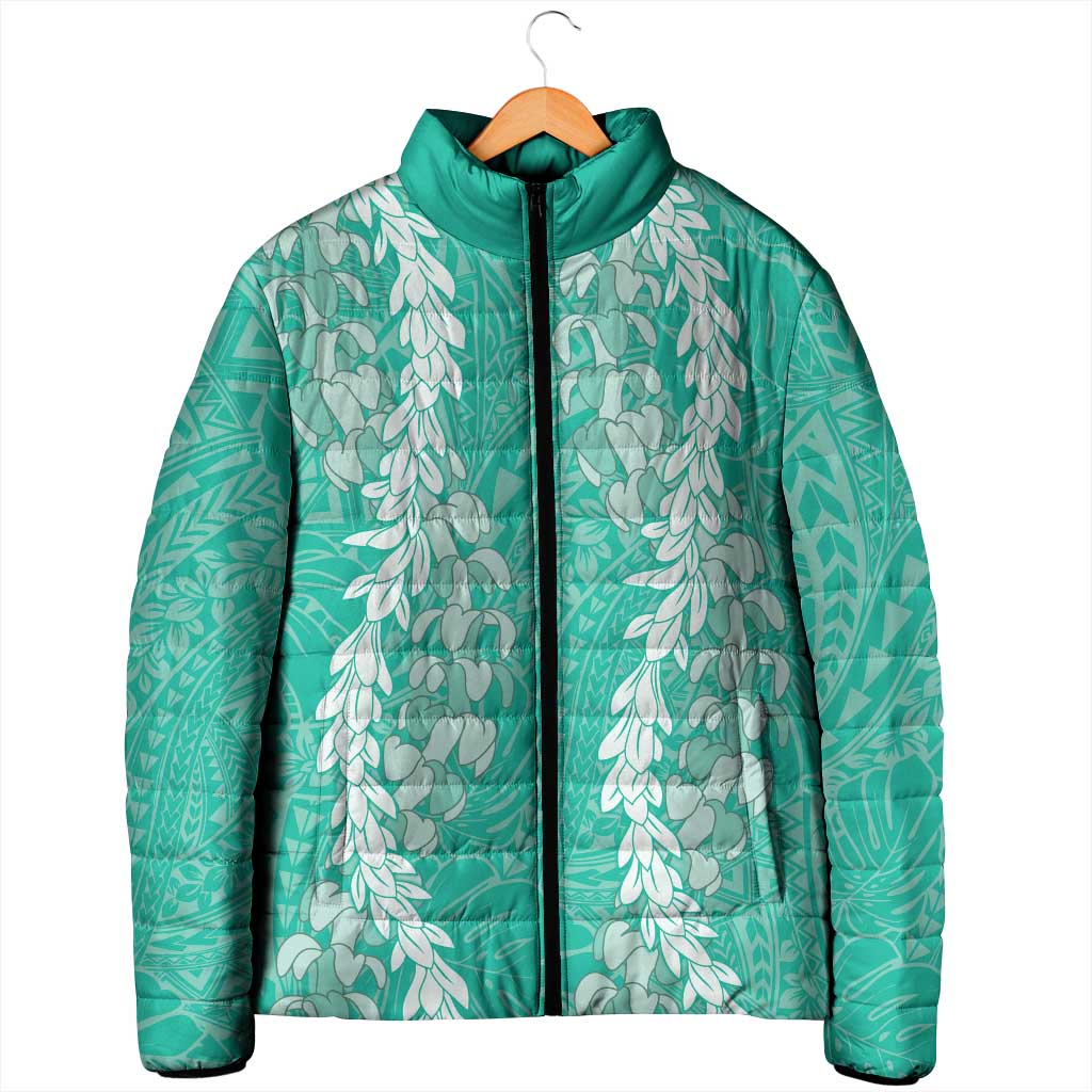 Puakenikeni and Maile Lei Padded Jacket Sage Green Double Strand Lei - Polynesian Pride