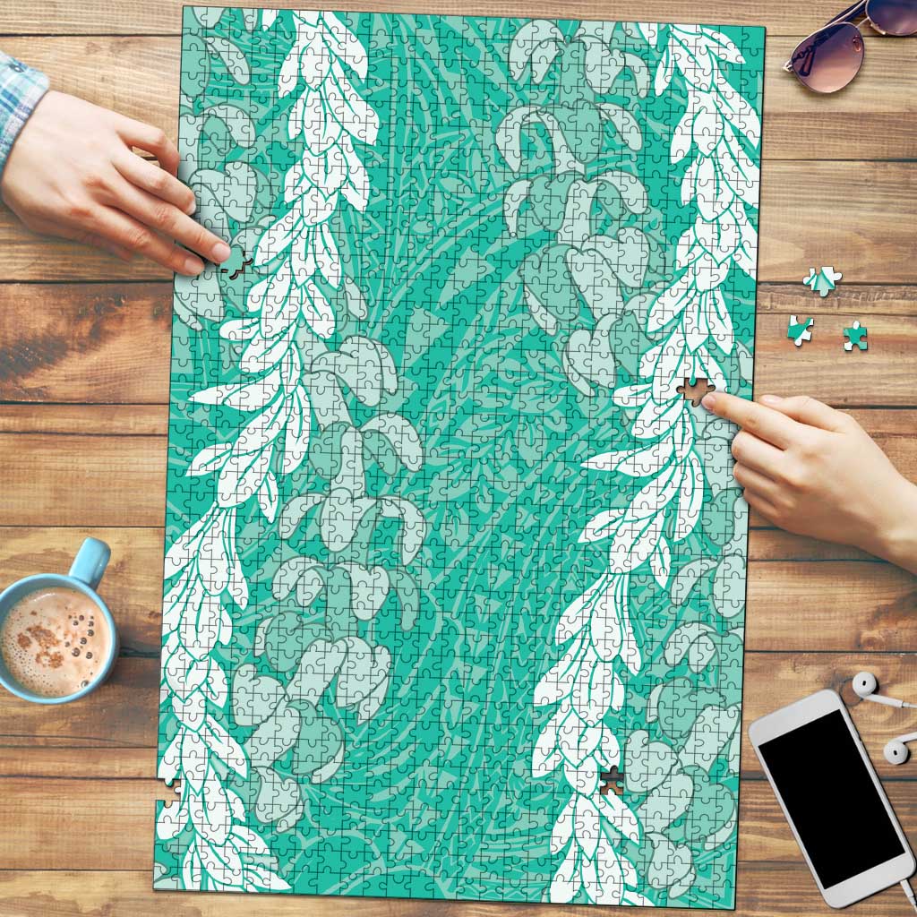 Puakenikeni and Maile Lei Puzzle Sage Green Double Strand Lei - Polynesian Pride