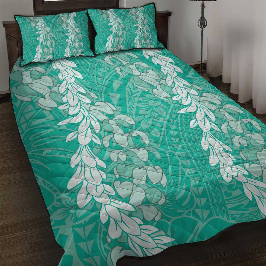 Puakenikeni and Maile Lei Quilt Bed Set Sage Green Double Strand Lei LT9 Sage Green - Polynesian Pride