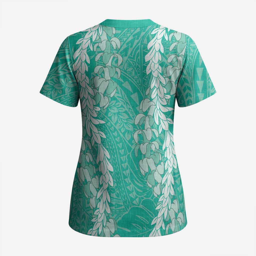 Puakenikeni and Maile Lei Scrub Top Sage Green Double Strand Lei - Polynesian Pride