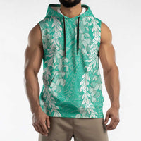 Puakenikeni and Maile Lei Sleeveless Hoodie Sage Green Double Strand Lei - Polynesian Pride