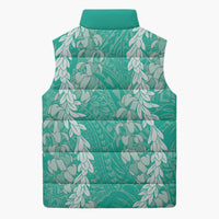 Puakenikeni and Maile Lei Sleeveless Puffer Jacket Sage Green Double Strand Lei - Polynesian Pride