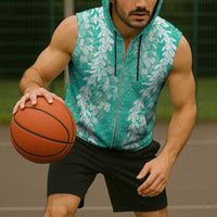 Puakenikeni and Maile Lei Sleeveless Zip Hoodie Sage Green Double Strand Lei - Polynesian Pride