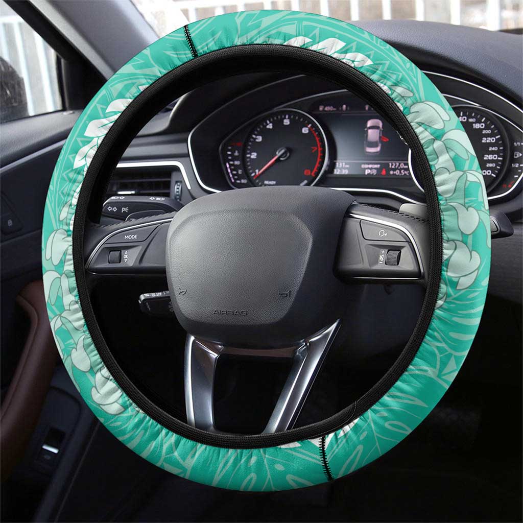 Puakenikeni and Maile Lei Steering Wheel Cover Sage Green Double Strand Lei